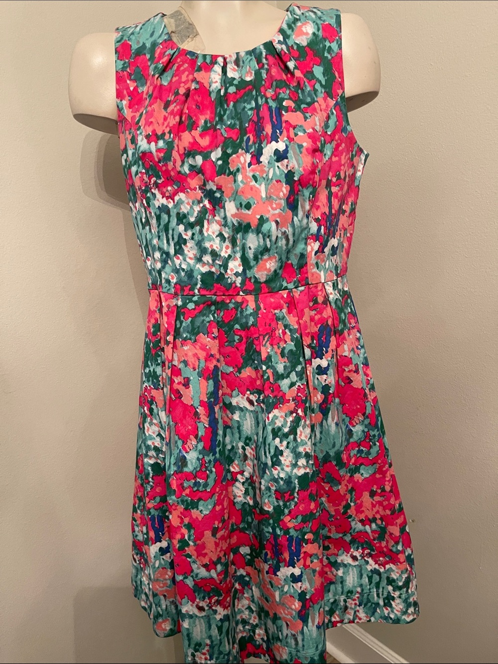 Talbots Floral Sleeveless Fit-and-Flare Dress in Pink and Teal